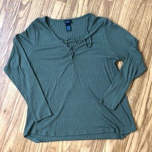 Olive Green V- Neck Lace up